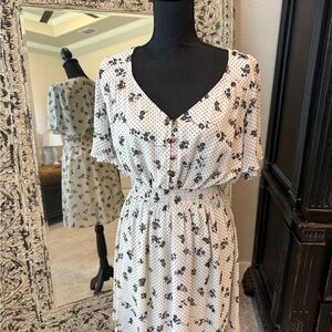 Mittoshop Black and White Polka Dot Floral Midi Dress